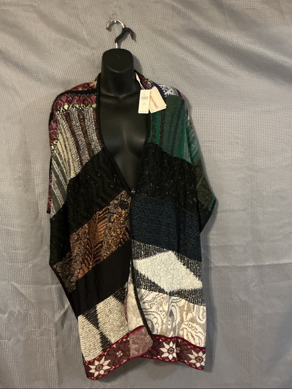 Patchwork Open-Front Poncho Shrug - Multicolor